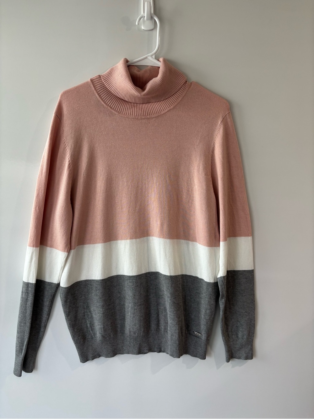 Calvin Klein Pink White Gray Colorblock Turtleneck Sweater size XL